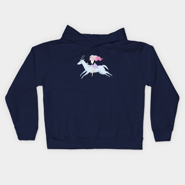 Pixie Deer Girl Kids Hoodie by LittleInkings